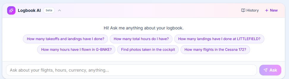 AFE Logbook AI chat — ask anything about your logbook in plain English